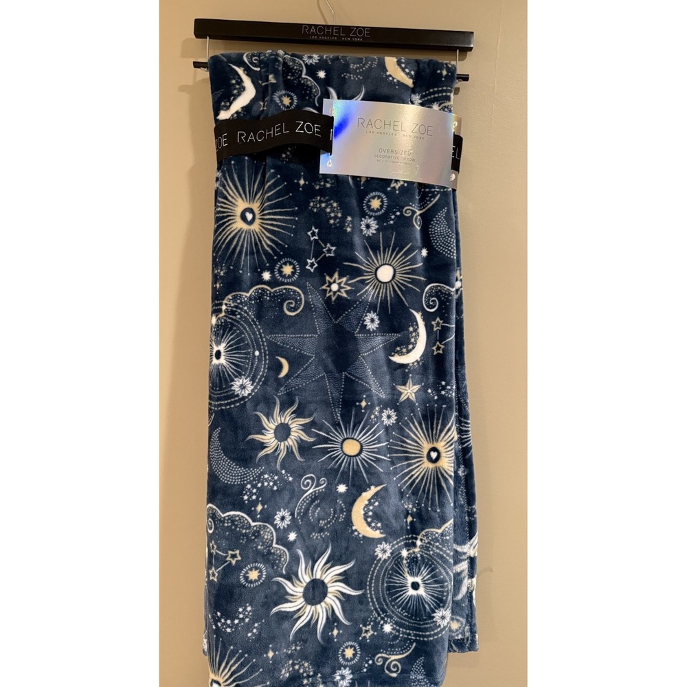 Rachel Zoe Celestial Stars Moon Throw Blanket Microfleece Blue 60x70 Oversize